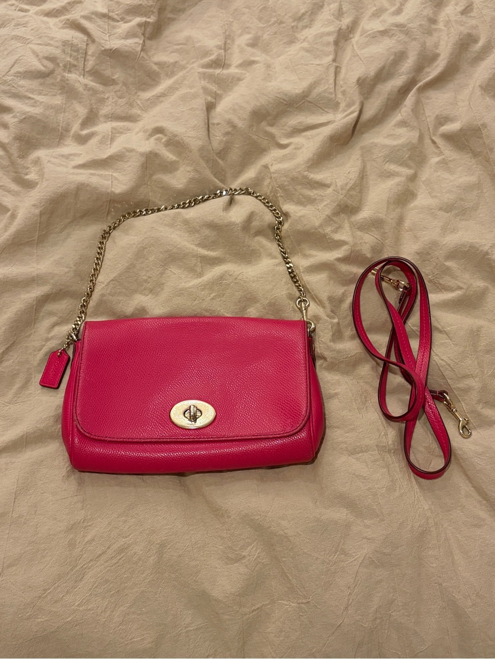 Coach Hot Pink Pebbled Leather Turnlock Crossbody
